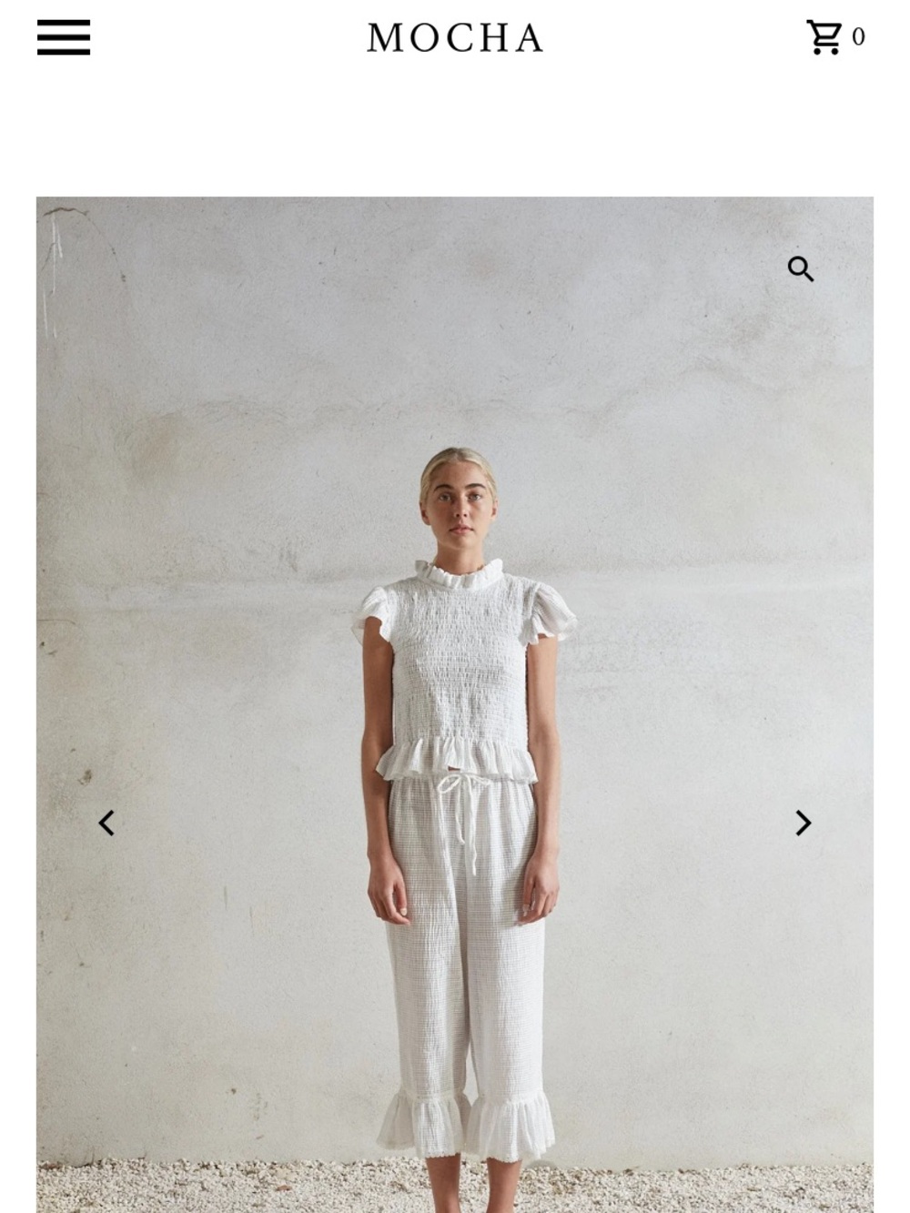 Mocha White Cherie Pants -White Cotton Sz M/L NWT
